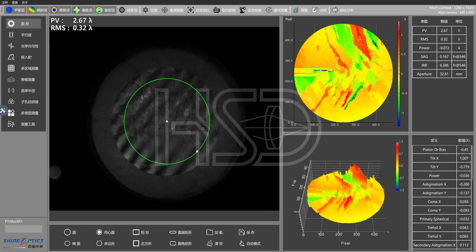 Multiple scratches surface map PV 2.67λ, Ø32.61 mm